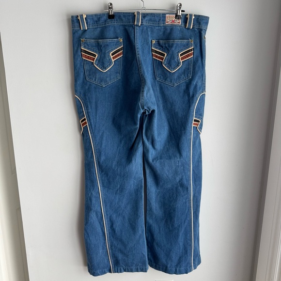 Retro 1970s Men's Blue Jeans Contrast Stitching Sz 38/30 Wide Leg Bell Bottom - Picture 10 of 16